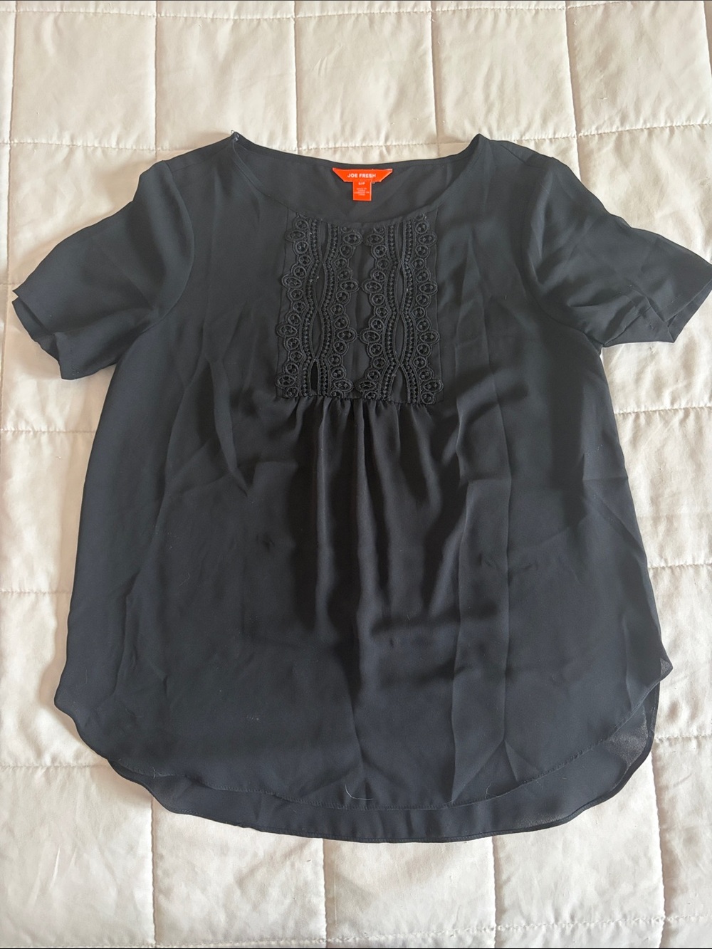 Joe Fresh Black Short-Sleeve Blouse with Lace Bib